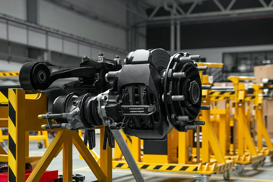 Heavy duty truck axle in shop