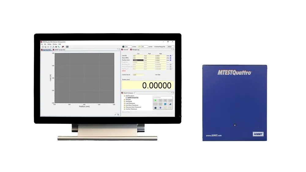 Image of MTESTQuattro software box and monitor displaying software