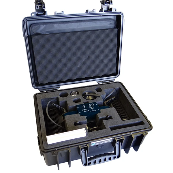 vex-video-extensometer-in-travel-case Image of VeX video extensometer components packed into travel case