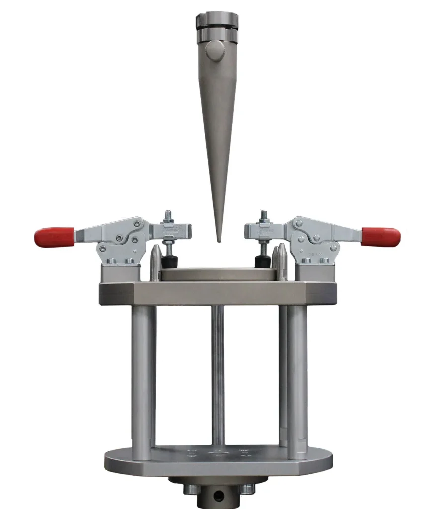Image of base and probe of ASTM F1306 puncture fixture