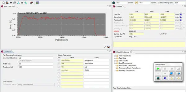 Image of force vs. elongation curve in MTESTQuattro software