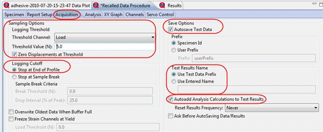 MTESTQuattro acquisition tab