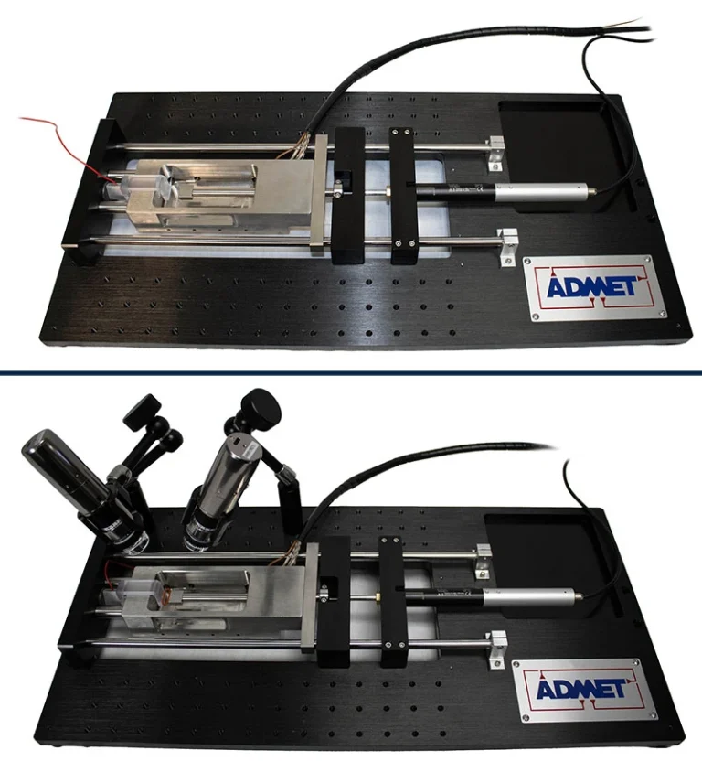 Images of eXpert 4000 micro tester. The bottom image has the optional microscope mounted on the machine.