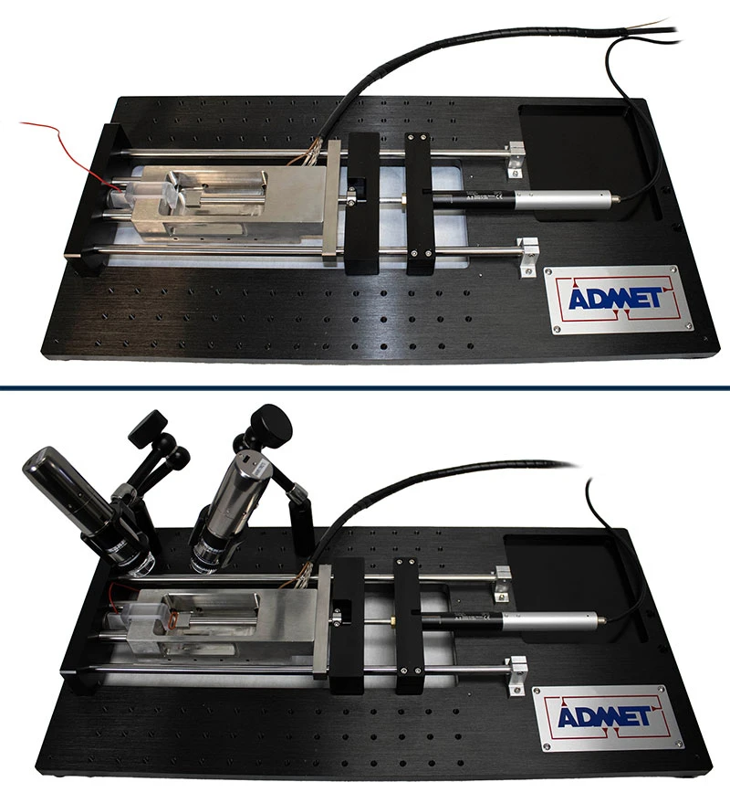 Images of eXpert 4000 micro tester. The bottom image has the optional microscope mounted on the machine.