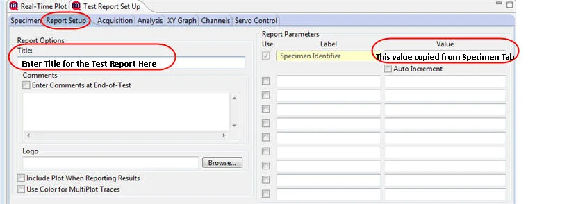 MTESTQuattro test report setup screen 2