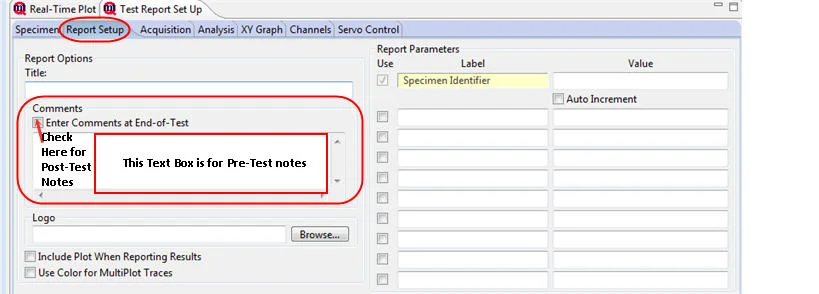 MTESTQuattro test report setup screen 3