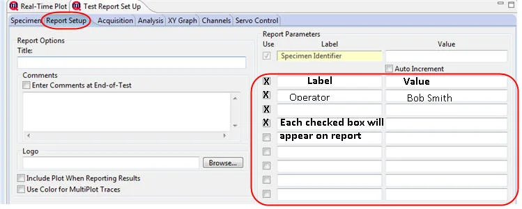MTESTQuattro test report setup screen 5