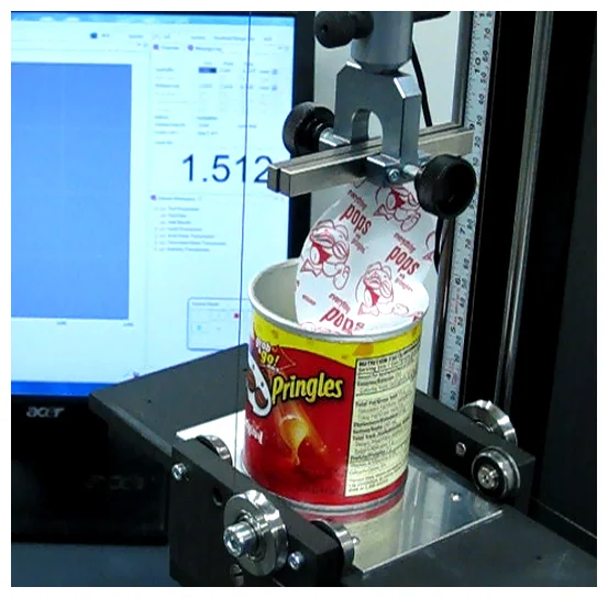 Image of a peel test on a can of chips