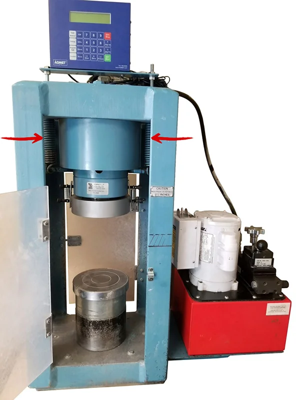 Image of top-acting concrete testing machine with Gauge Buster 2