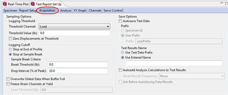 MTESTQuattro data acquisition screen
