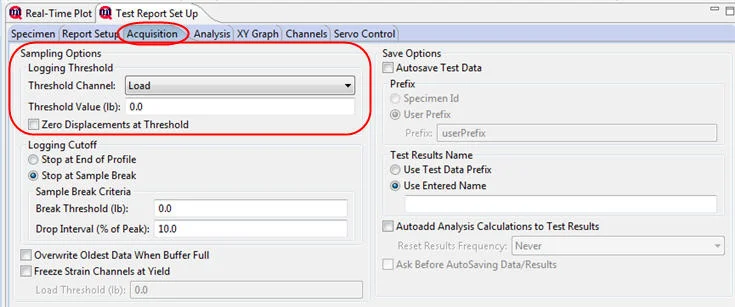 MTESTQuattro data acquisition screen