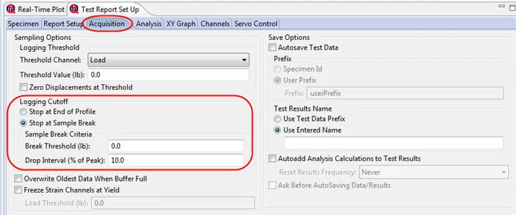 MTESTQuattro data acquisition screen