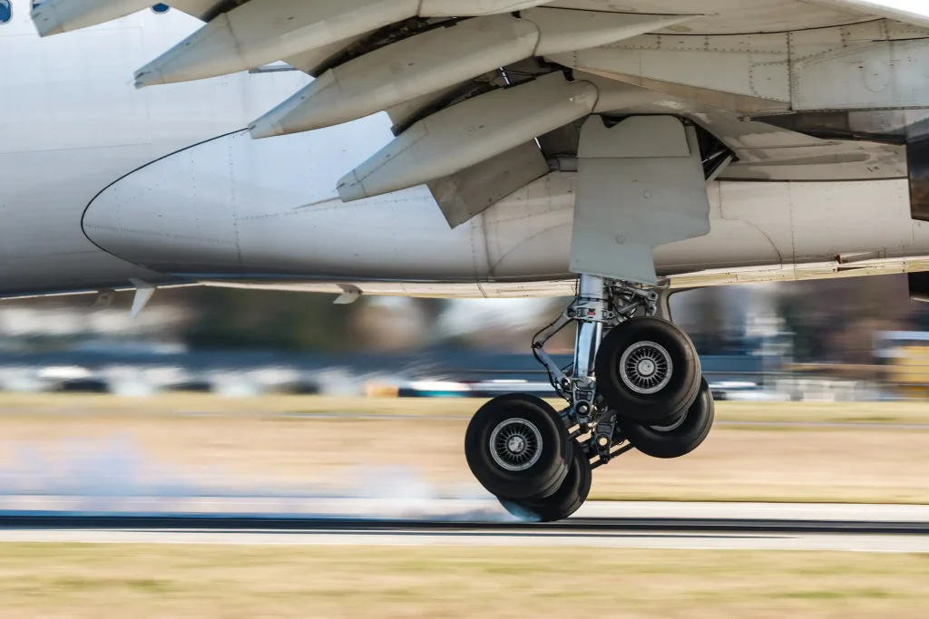 Airliner landing gear touching down