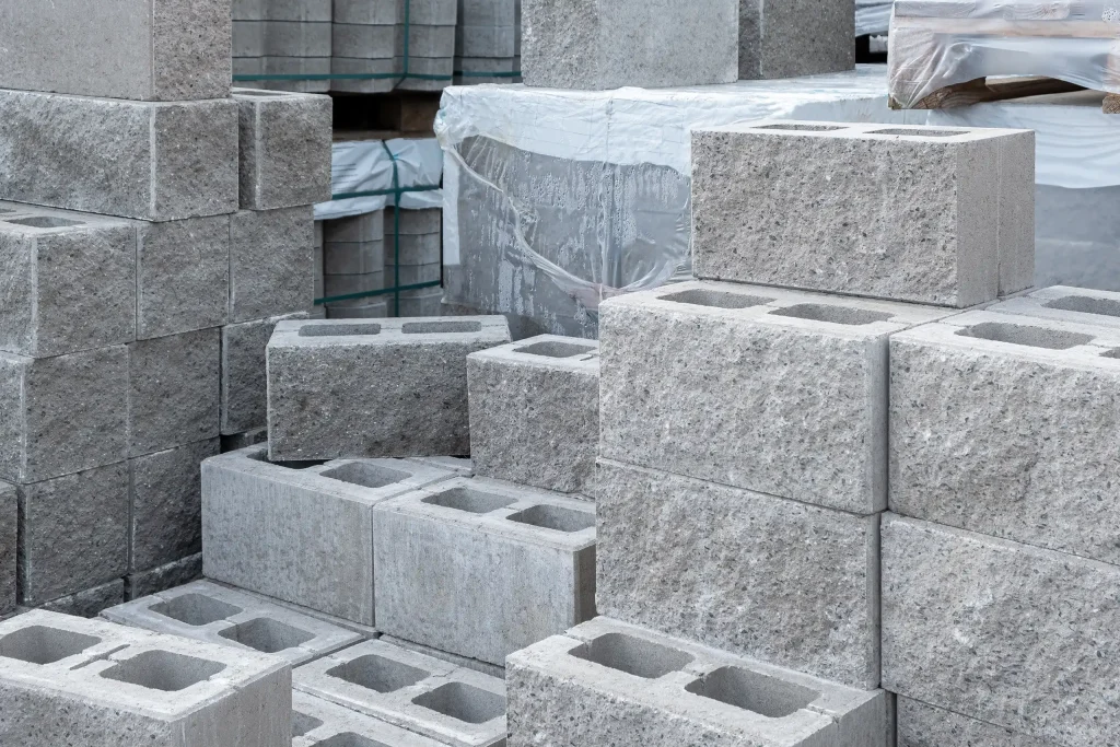 Concrete blocks in stacks